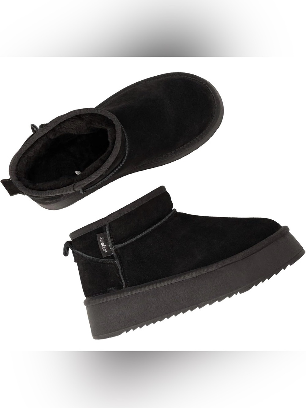 NWT Swalker Snow Boots Suede Faux Fur Lining Booties Slip Comfort Ankle Boots - Picture 3 of 7